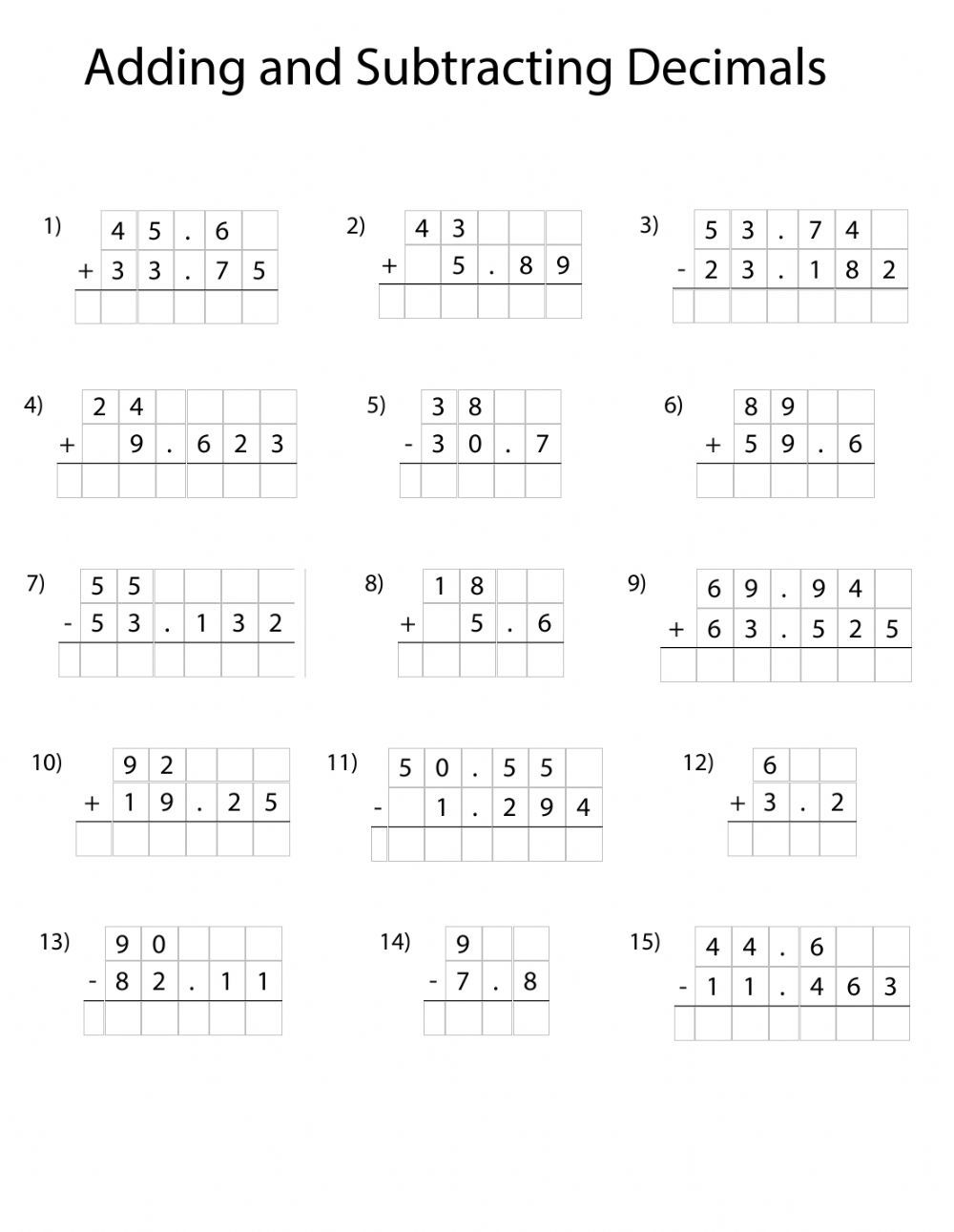 Adding And Subtracting Decimals Worksheet In 2021 Subtracting 