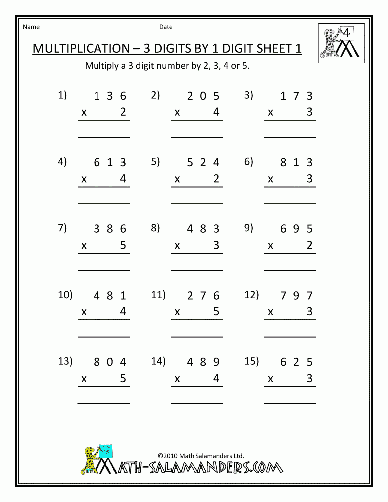 Color By 3 Digit Multiplication Worksheets Free Printable Math 