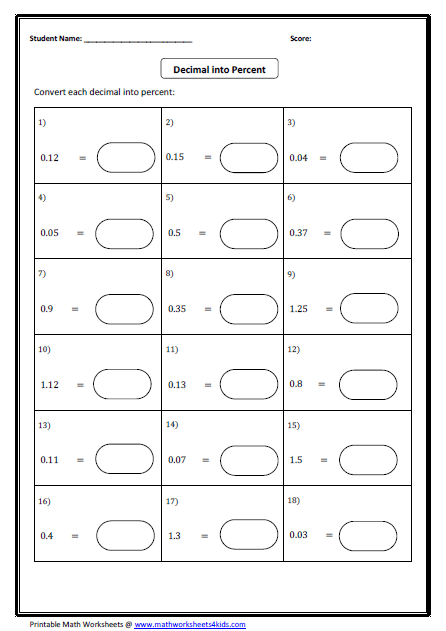 Convert Between Fraction Decimal And Percent Worksheets