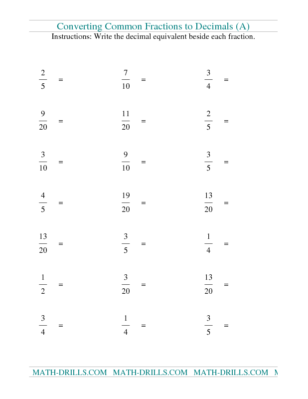 Convert Fractions To Decimals A Fractions Worksheet Fractions To 