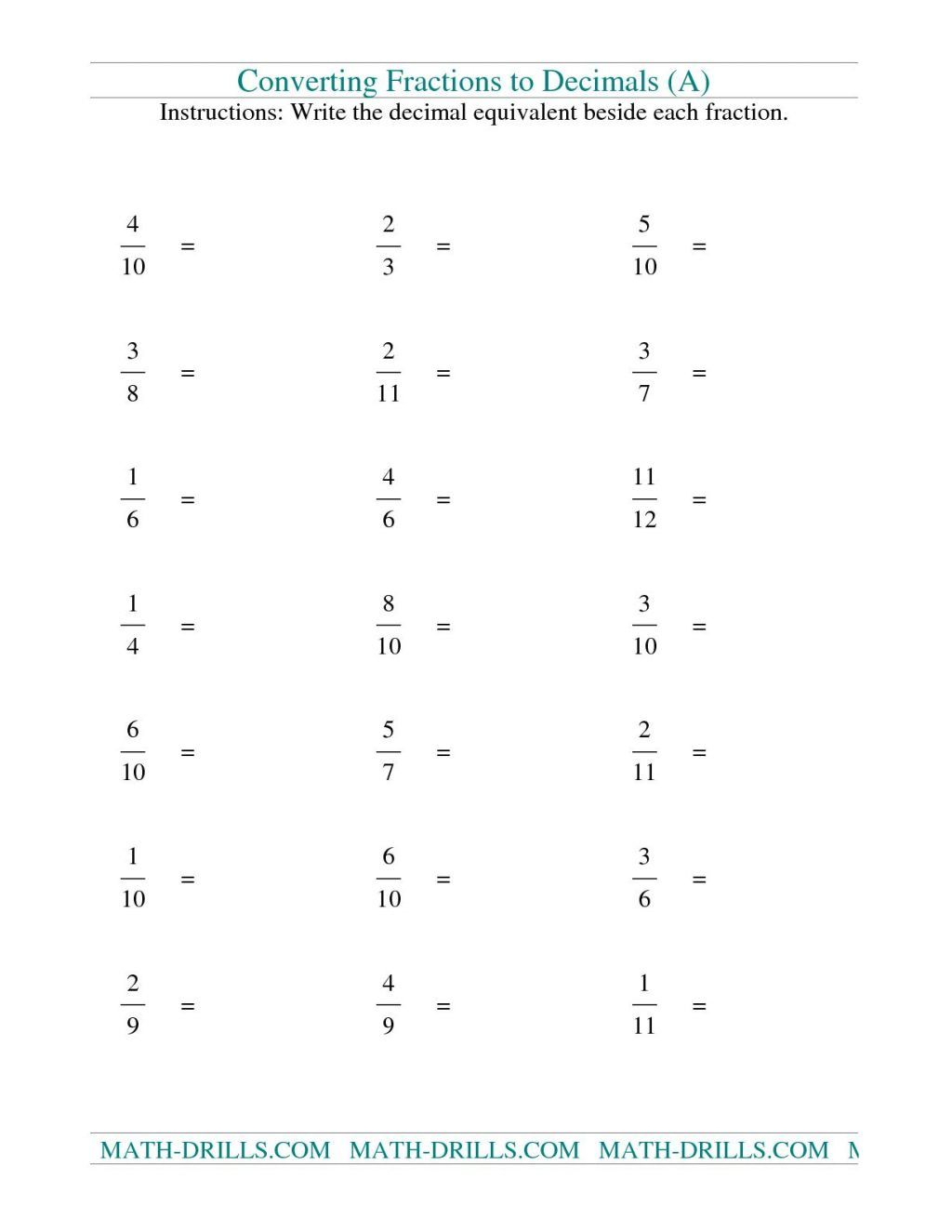 Convert Fractions To Decimals Worksheets Pdf Converting Fractions 