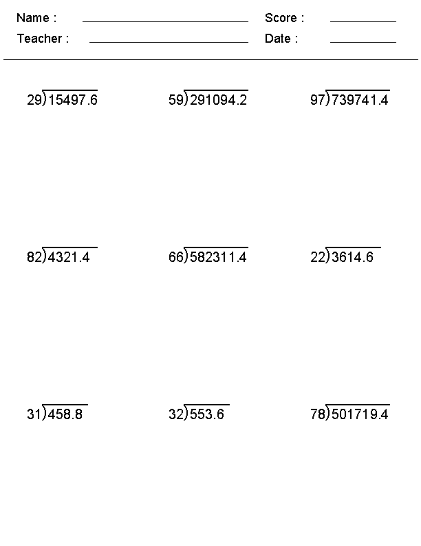 Decimal 6th Grade