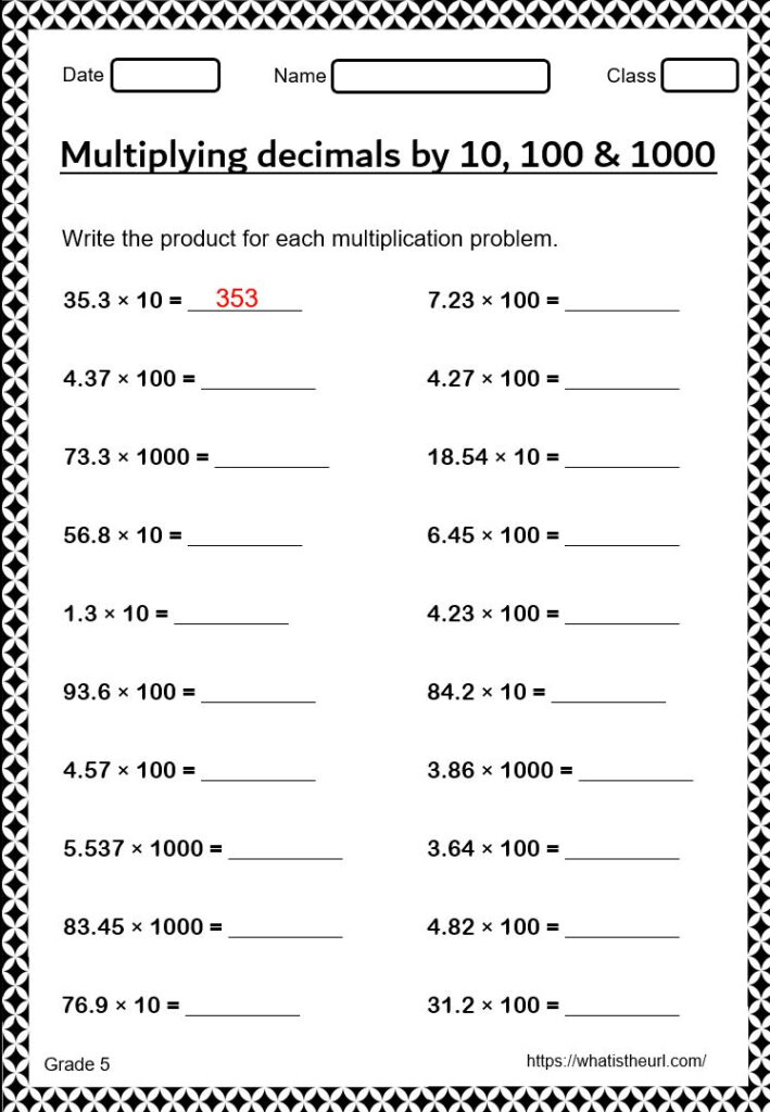 Decimal Multiplication Worksheet For Grade 5 Decimal Multiplication 