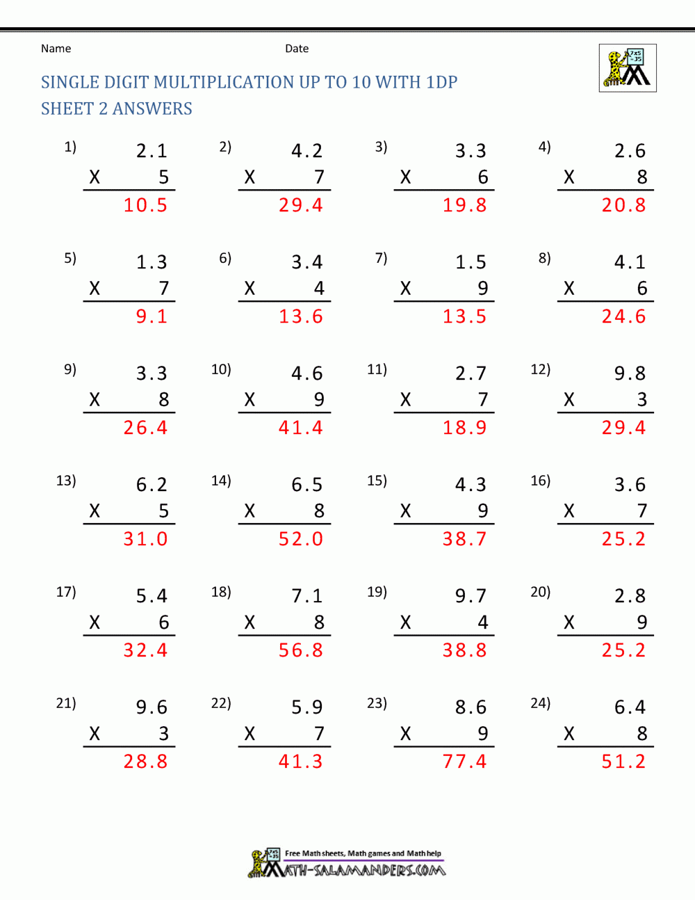 Decimal Multiplication Worksheets 5th Grade