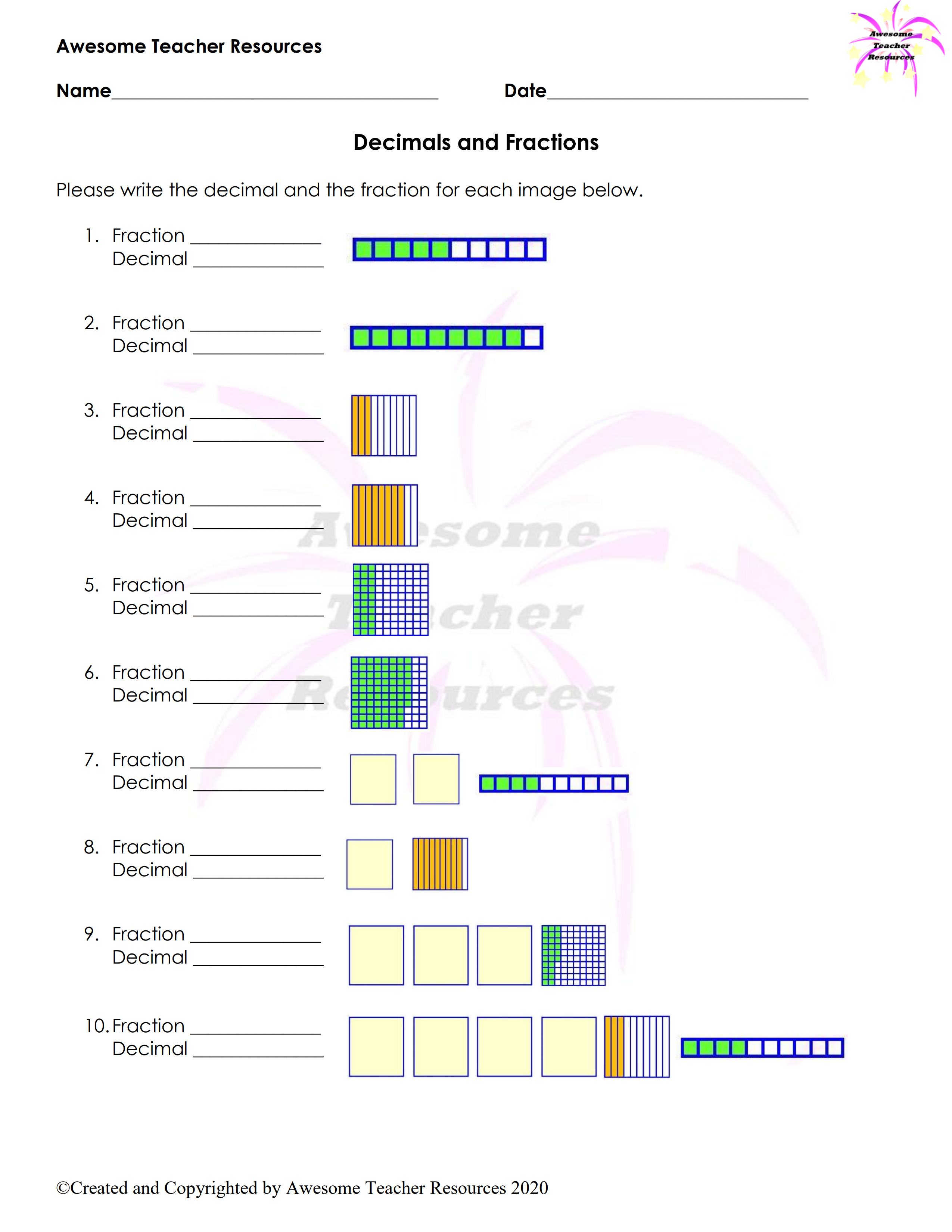 Decimals And Fractions Worksheet Fractions Worksheets Fractions 