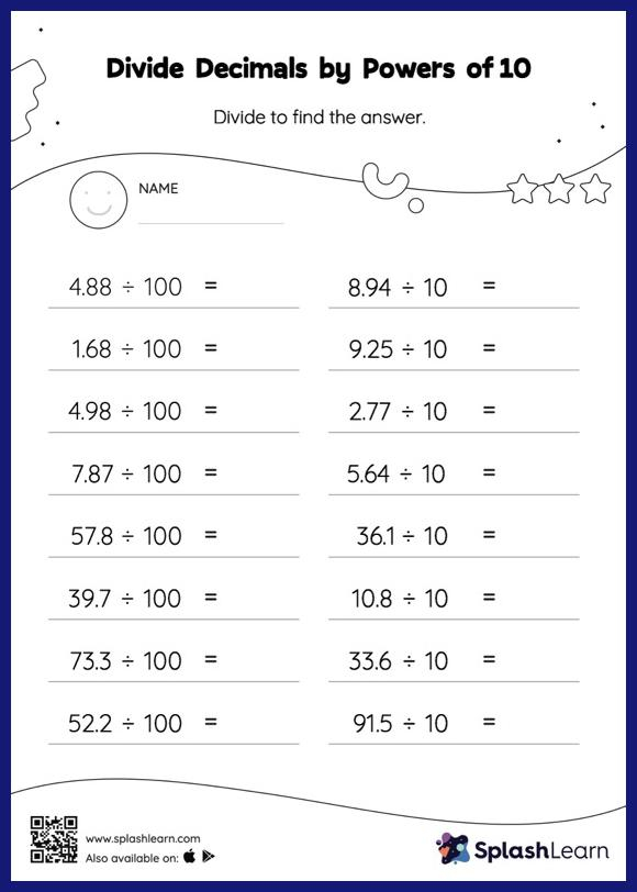 Divide Decimals By Powers Of 10 Worksheets For 5th Graders Online 