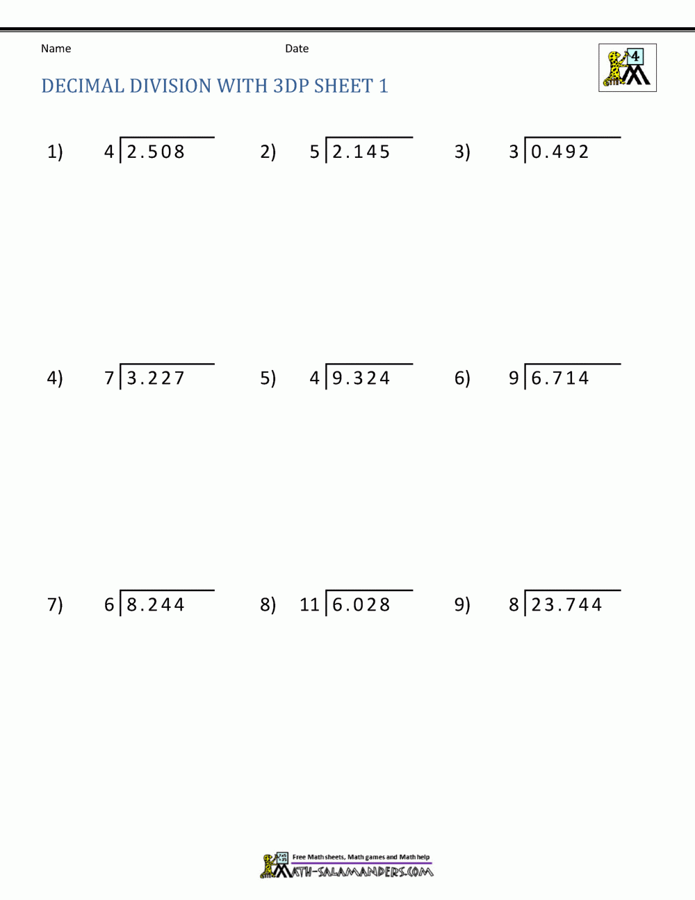 Divide Decimals By Whole Numbers Worksheets Free Worksheet