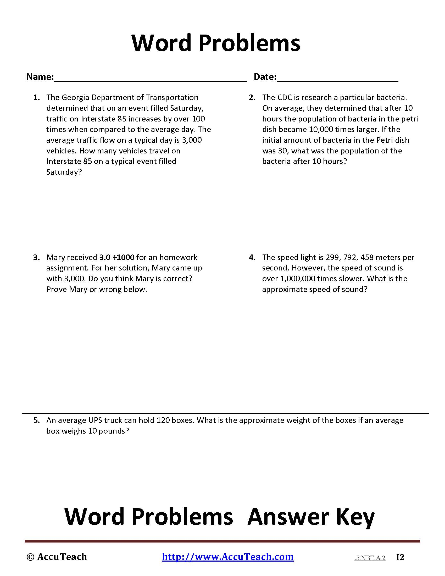 Dividing Decimals By Whole Numbers Word Problems Worksheet Pdf