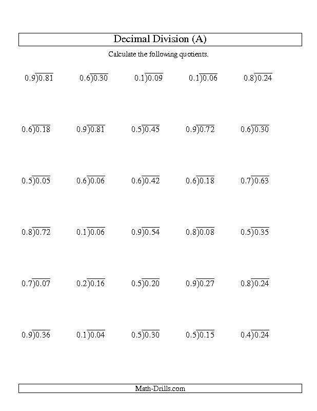 Dividing Decimals By Whole Numbers Worksheets Worksheets Key