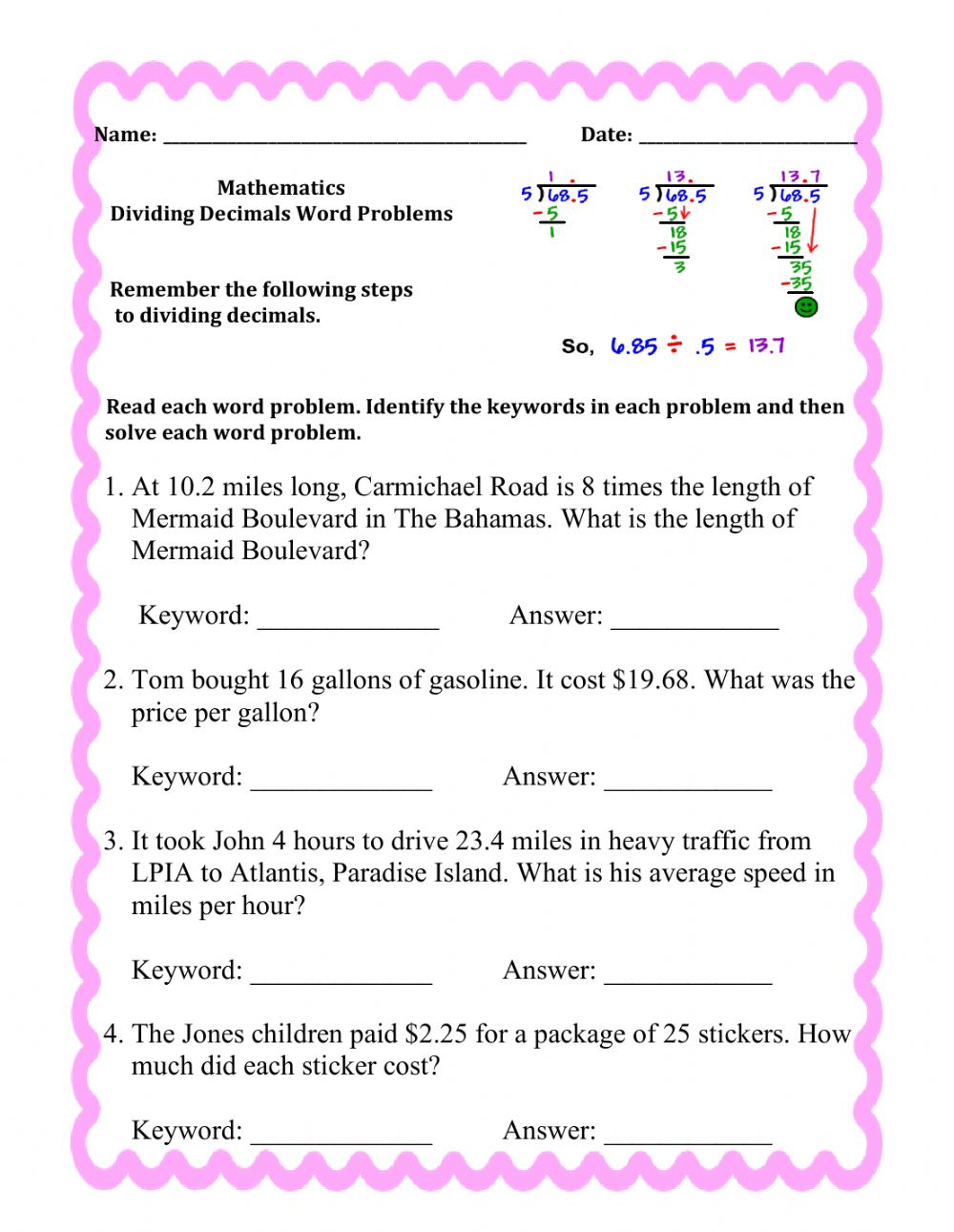 Dividing Decimals Worksheet Pdf Kuta Bmp head