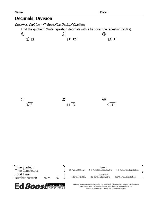 Dividing With Decimals Worksheets 6th Grade