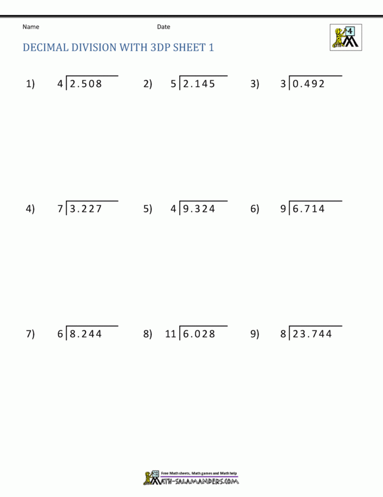 Division Of Decimal Numbers Worksheets