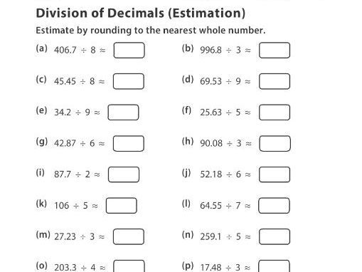 Division Of Decimals Estimation Teaching Resources