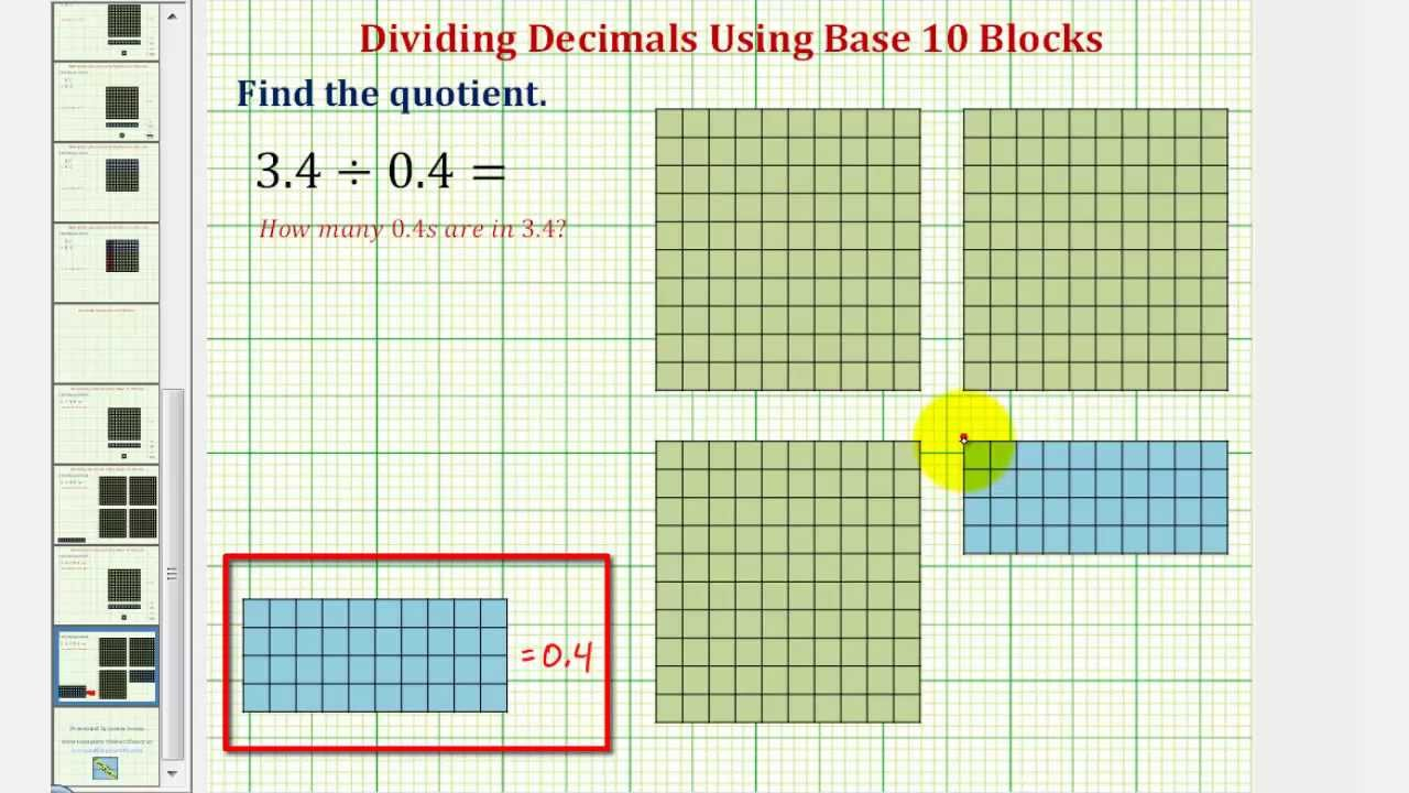 Ex Determine The Quotient Of Two Decimals Using Base Ten Blocks 1 