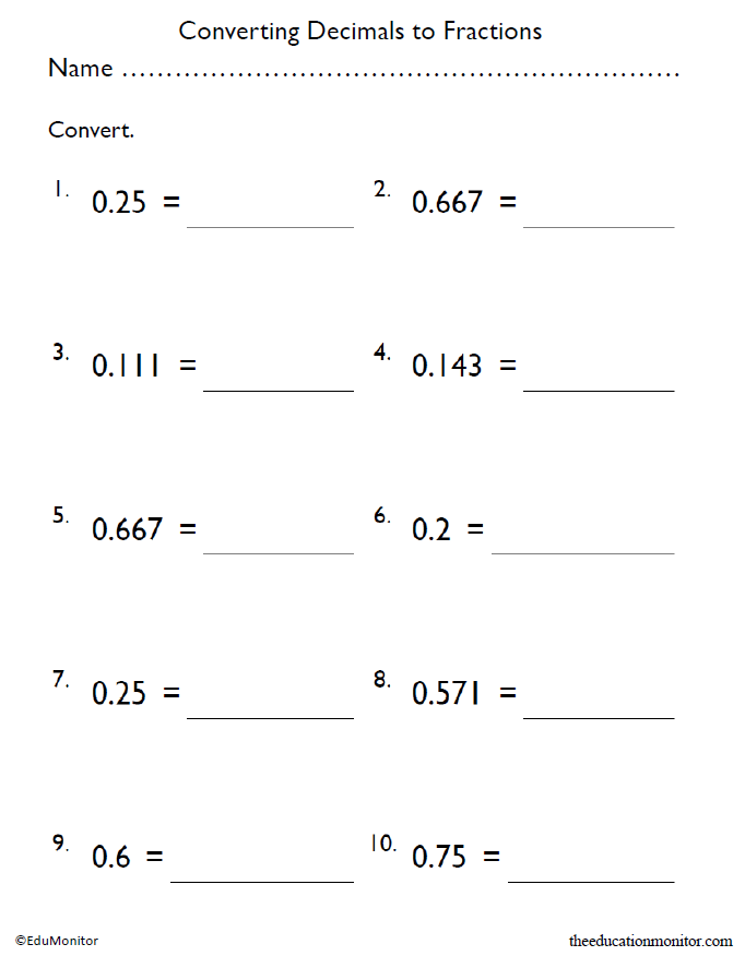 Fifth Grade Converting Decimals To Fractions Math Worksheets EduMonitor