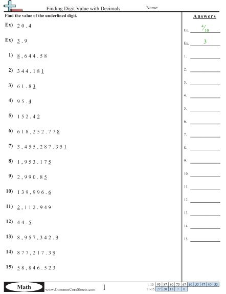 Fourth Grade Decimal Worksheets Decimals Worksheets Dividing 