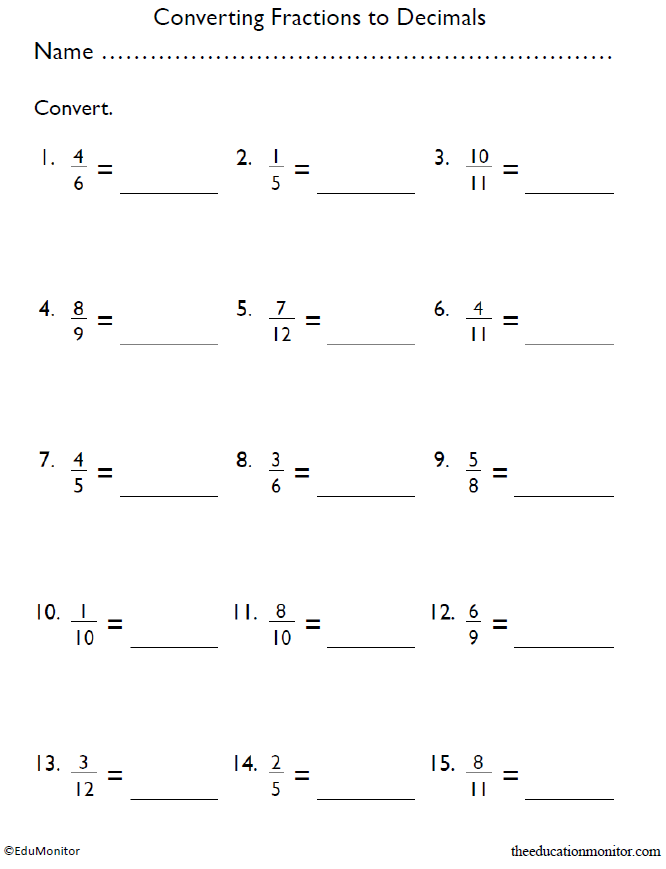 Fractions To Decimals Worksheets Pdf EduMonitor