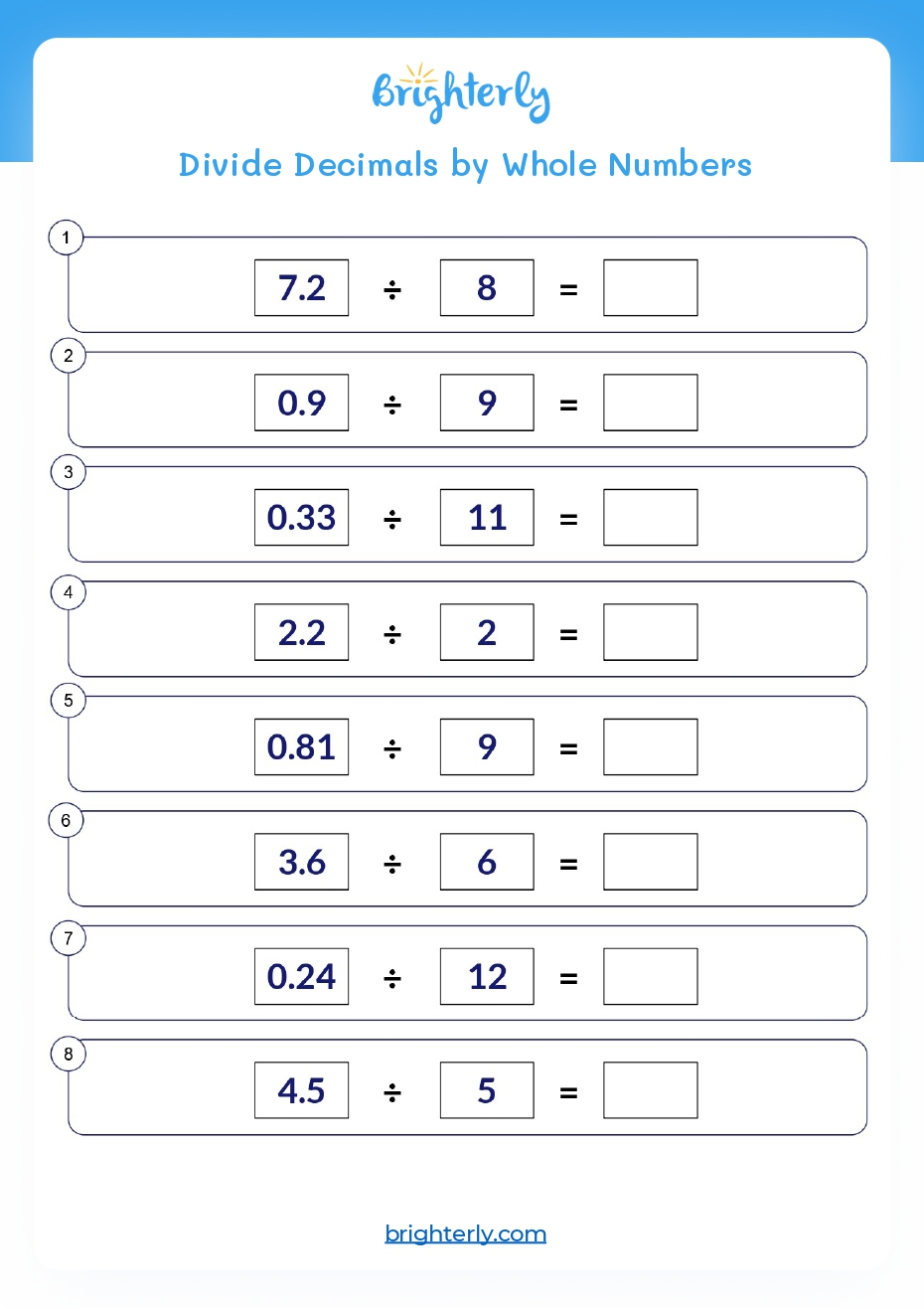 Free Printable Dividing Decimals Worksheet PDF Brighterly