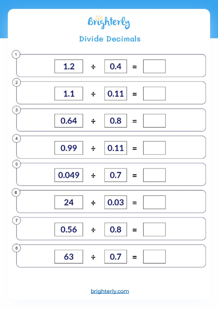 Free Printable Dividing Decimals Worksheet PDF Brighterly