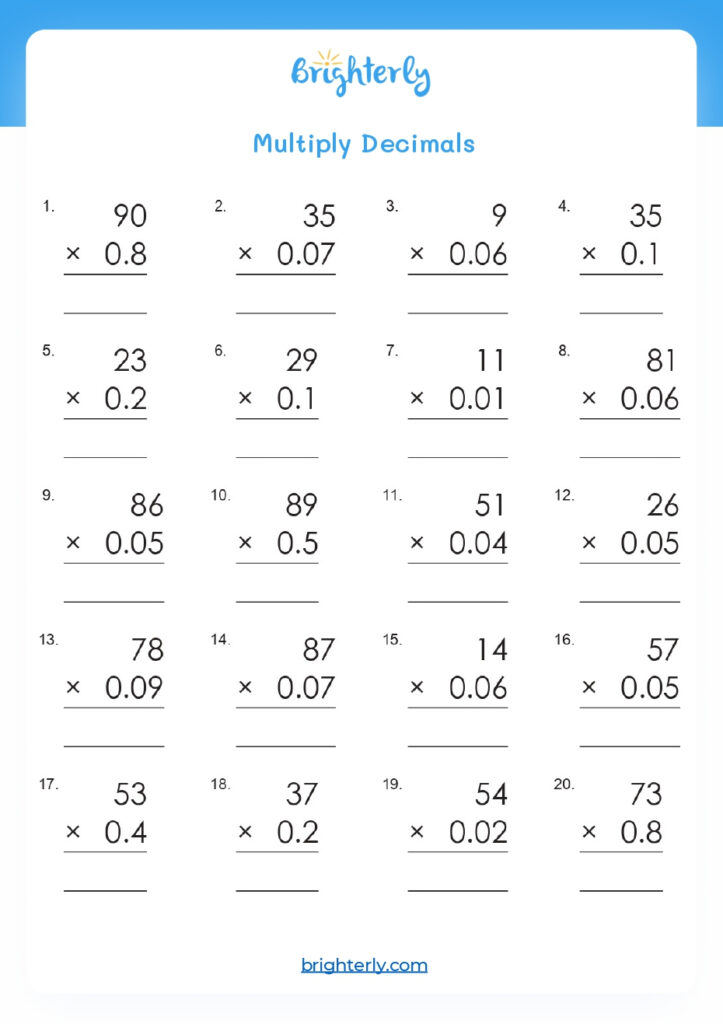 Free Printable Multiplying Decimals Worksheets PDF Brighterly