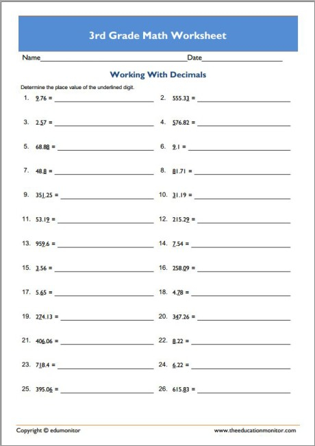 Free Third Grade Worksheets In Pdf EduMonitor