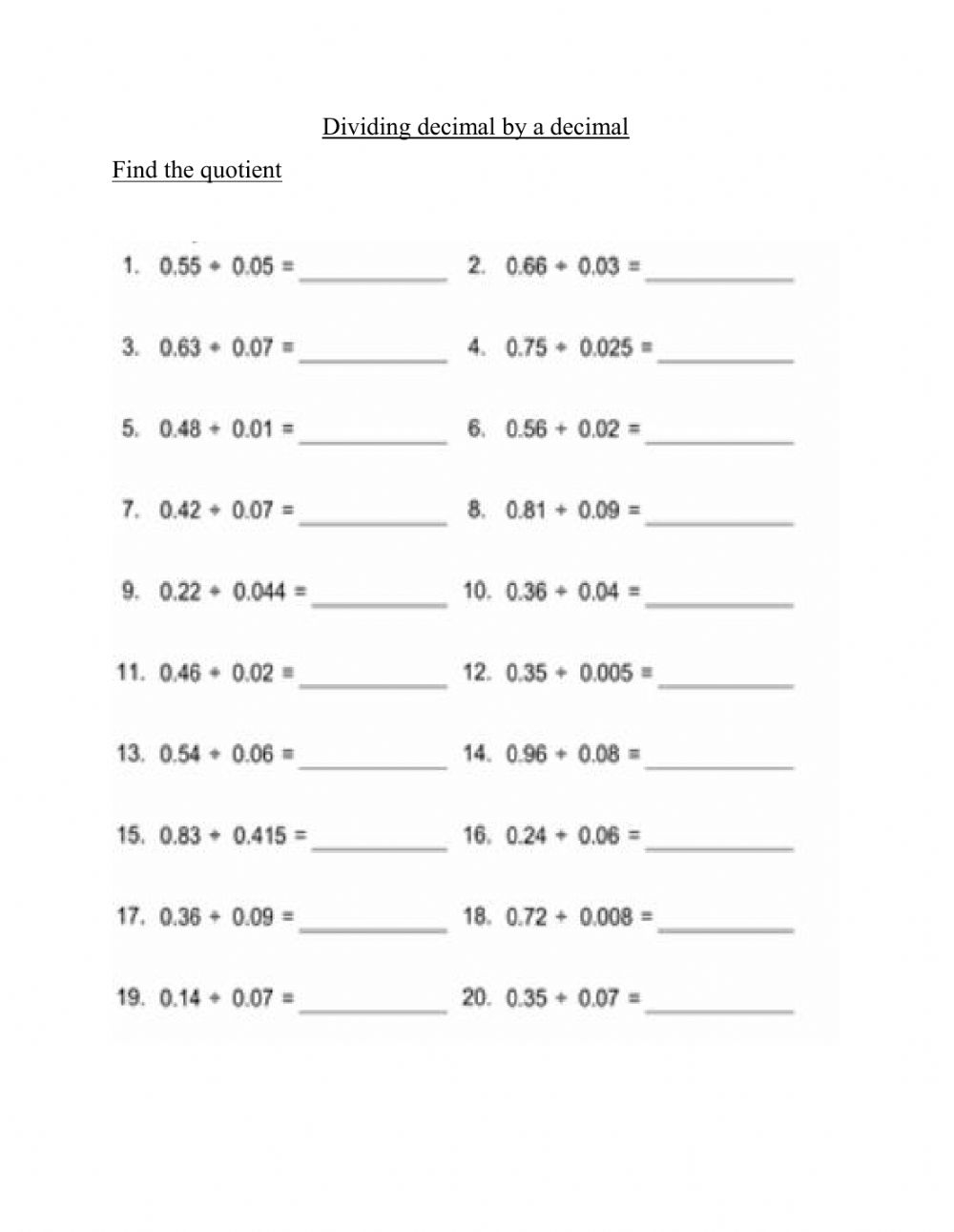 Grade 6 Division Of Decimals Worksheets Free Printable K5 Learning 