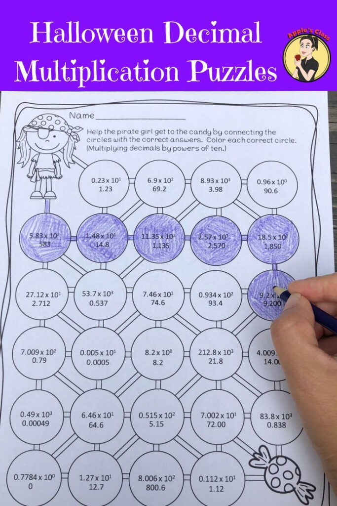 Integer Halloween Riddle Worksheet With Decimals 