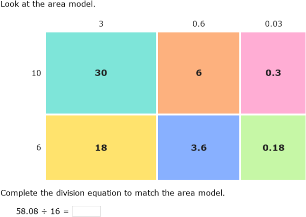 IXL Divide Decimals Using Area Models Complete The Equation 5th 