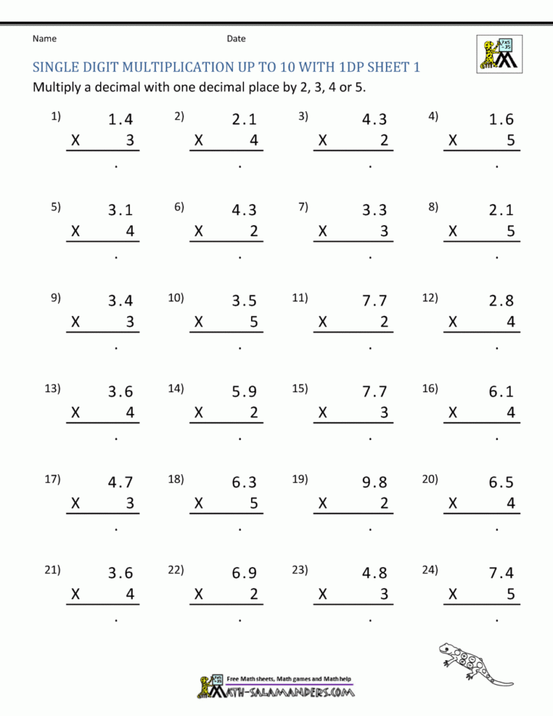 Multiplication Decimals Worksheets Grade 5 5th Grade Multiplying 