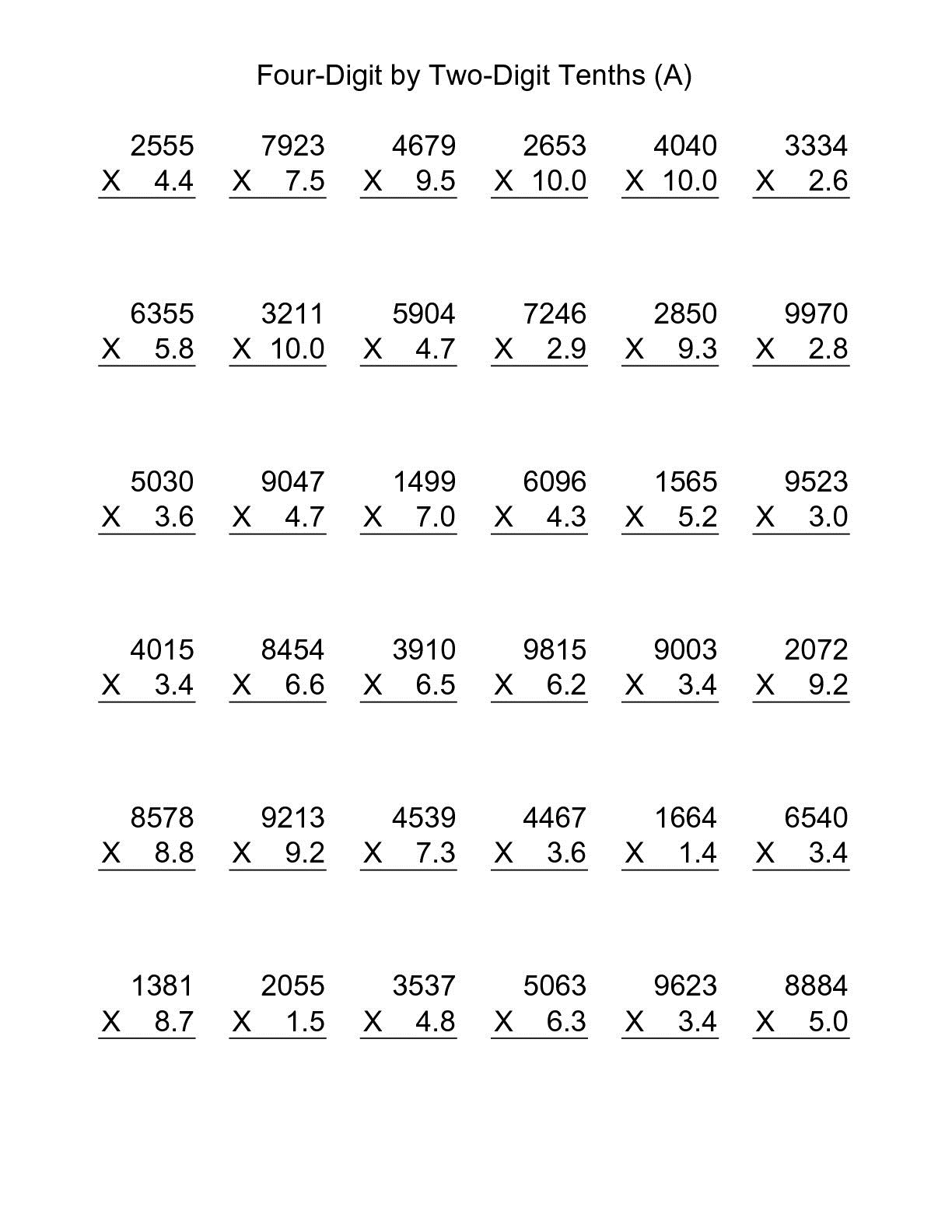 Multiplication worksheets with decimals photo dividing 6th grade the best