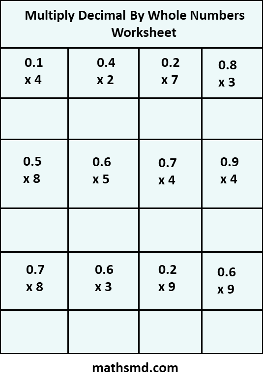 Multiply Decimal By Whole Numbers Worksheet 18 MathsMD