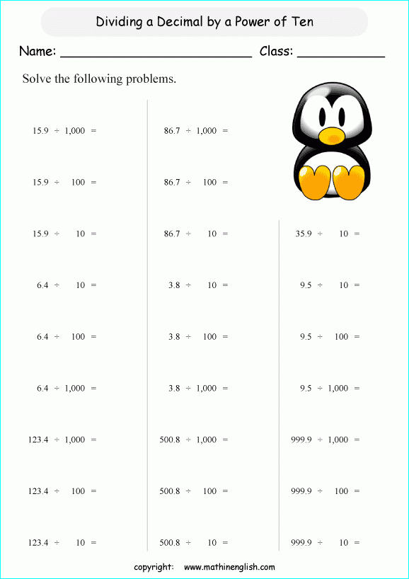Multiplying And Dividing By Powers Of 10 Worksheet Free Worksheets