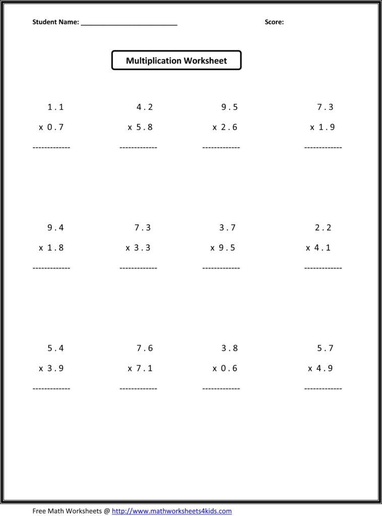 Multiplying Decimals Free Printable Worksheets Free Printable