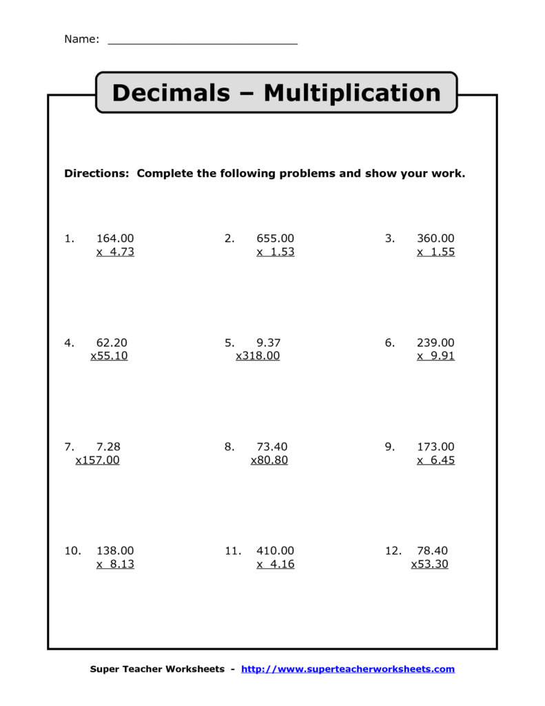 Multiplying Decimals Multiplication With Decimals Worksheets 