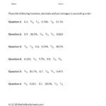 Ordering Fractions Decimals And Percentages Worksheet Fractions