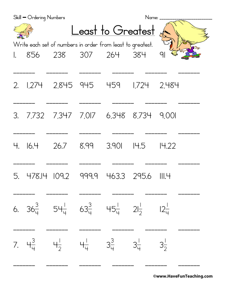 Ordering numbers worksheet fifth grade 2