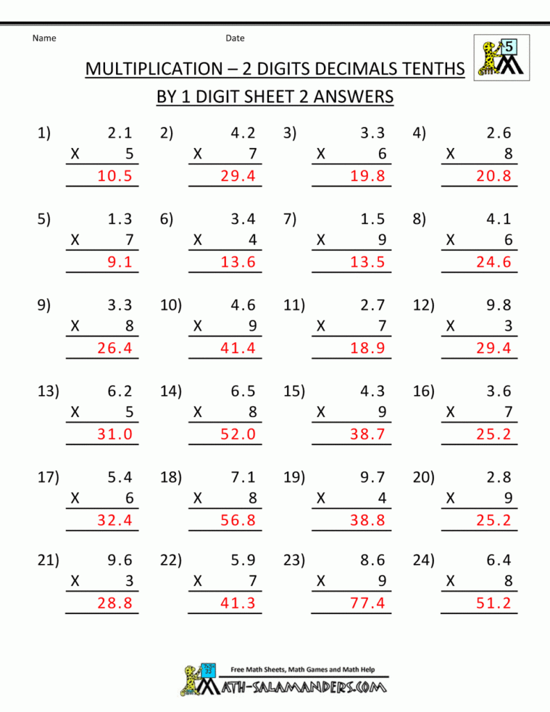 Printable Multiplication Sheet 5Th Grade Free Printable Multiplying