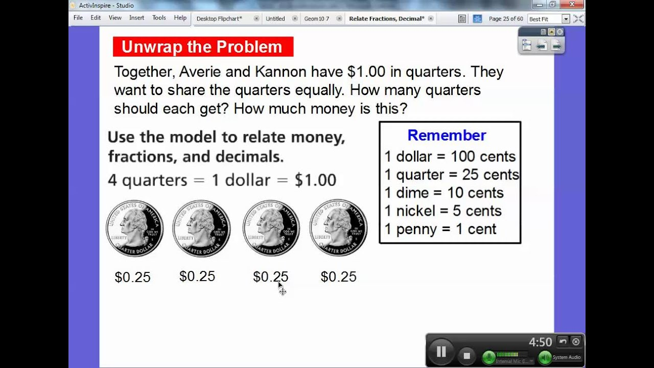 Relate Fractions Decimals And Money Lesson 9 4 YouTube