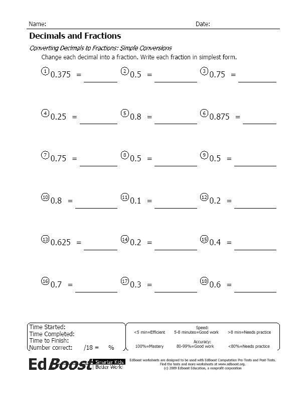 Repeating Decimals To Fractions Worksheet Decimal Fraction Conversion 