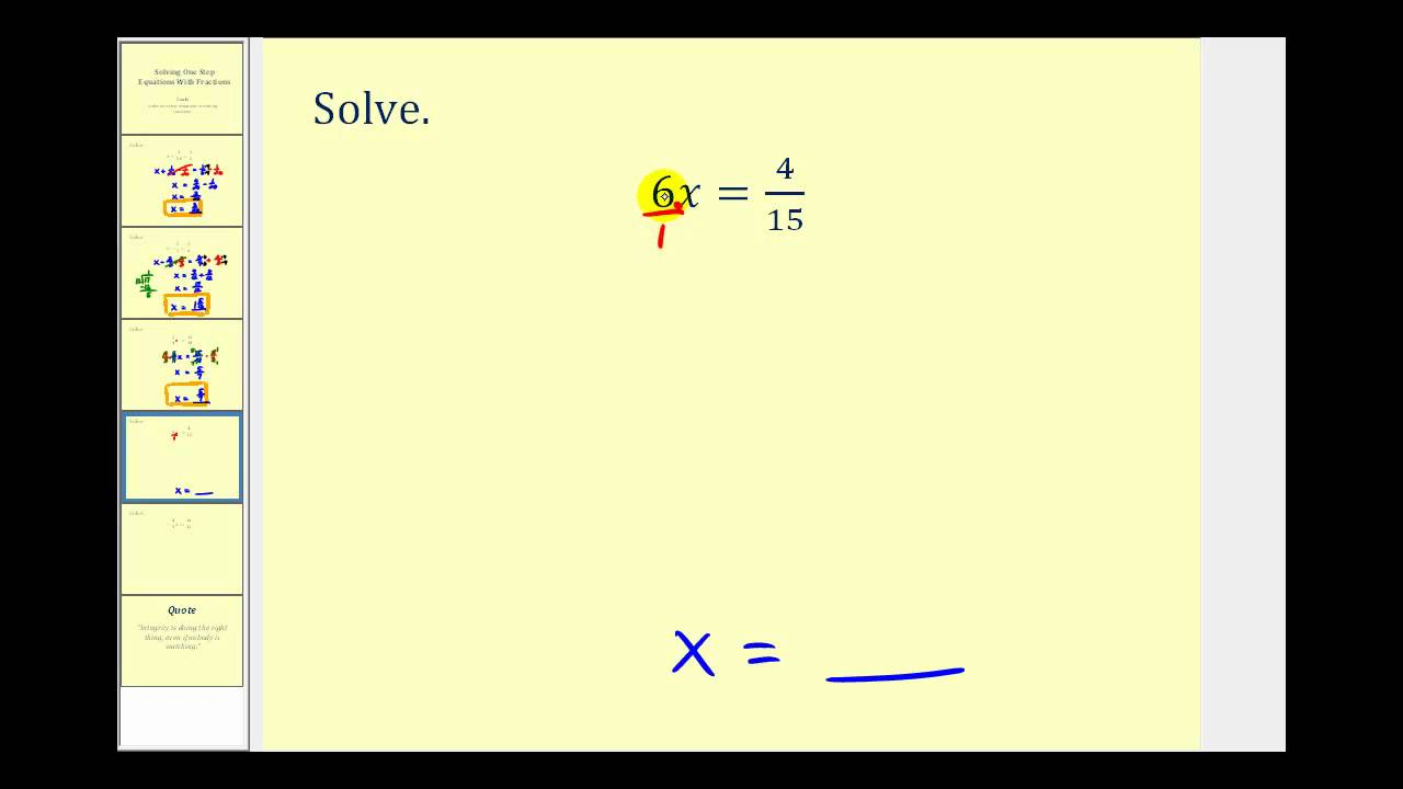 Solving One Step Equations With Fractions And Decimals Worksheet 