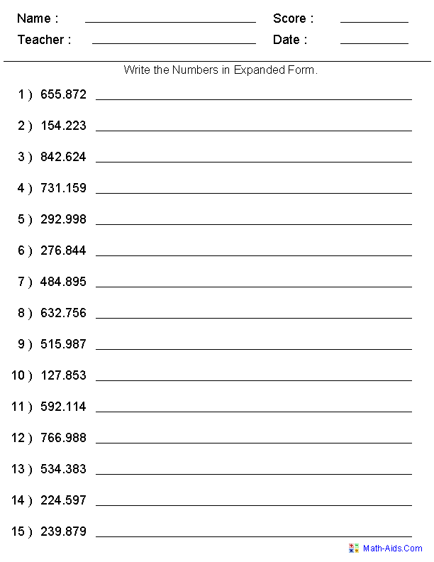 10 5Th Grade Decimal Worksheets Worksheets Decoomo