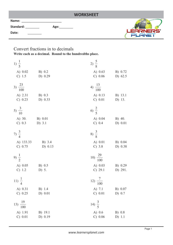 10 5Th Grade Decimal Worksheets Worksheets Decoomo