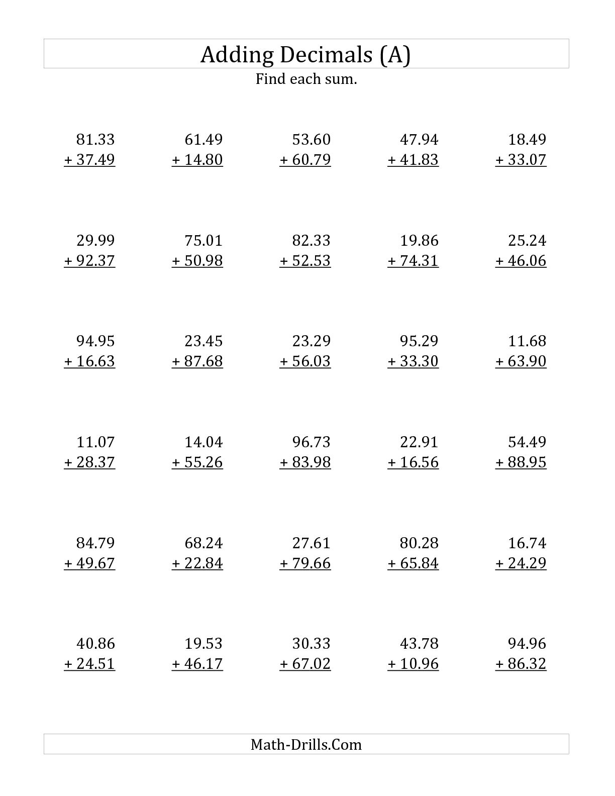 10 Decimal Review Worksheet Worksheeto