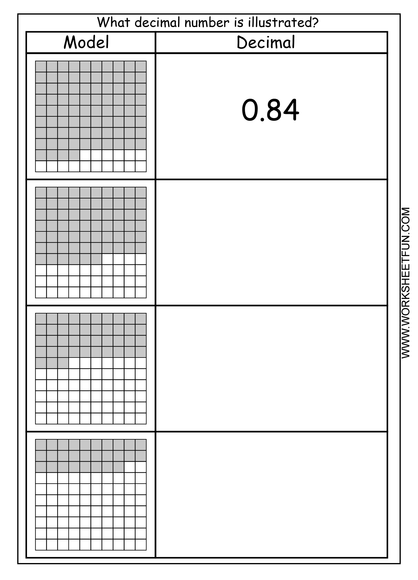 11 Decimal Hundredths Grid Worksheets Worksheeto