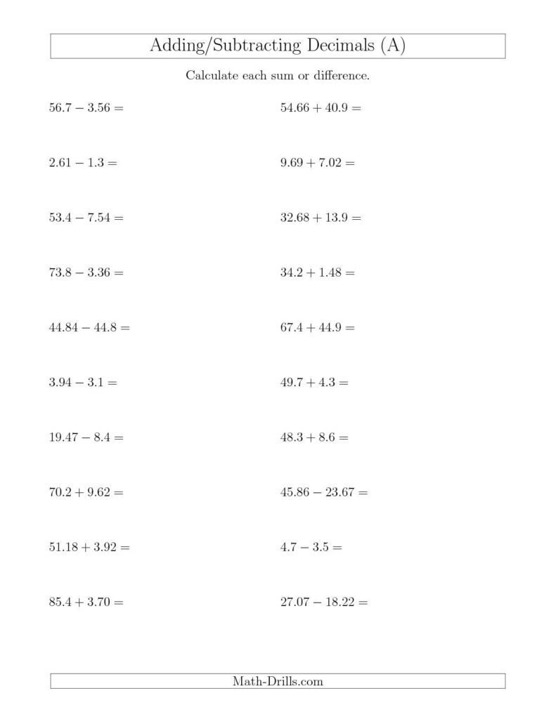 20 Adding And Subtracting Decimals Word Problems Worksheets