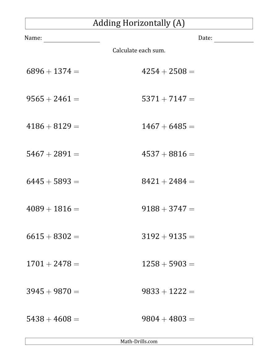 20 Adding Decimals Horizontal Worksheet Worksheet From Home