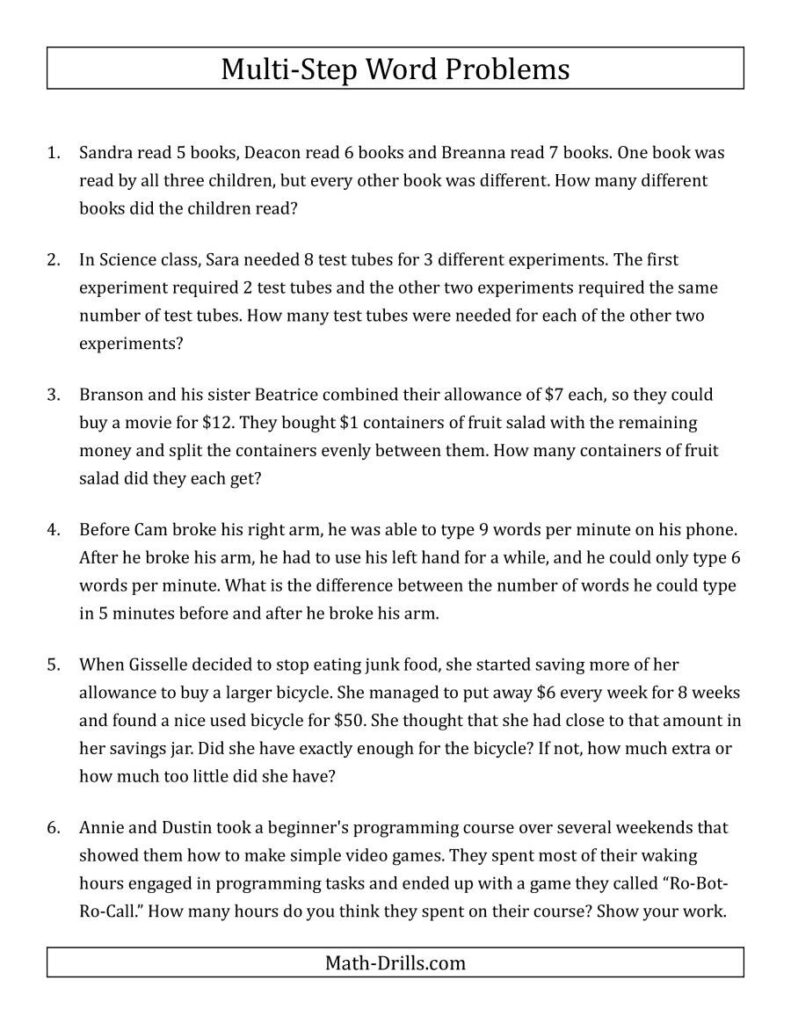 30 Two Step Word Problems Worksheet Education Template