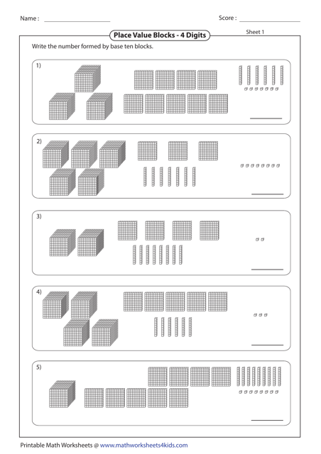 4 digits Place Value Block Worksheet With Answer Key Download Printable 