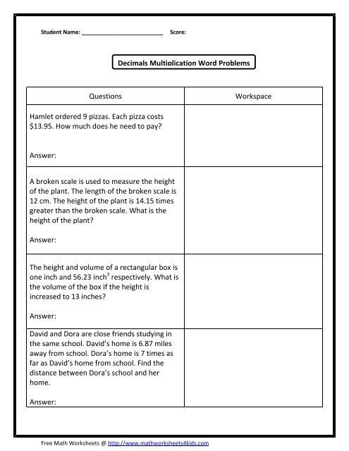 40 New Multiplying With Decimals Word Problems Worksheet