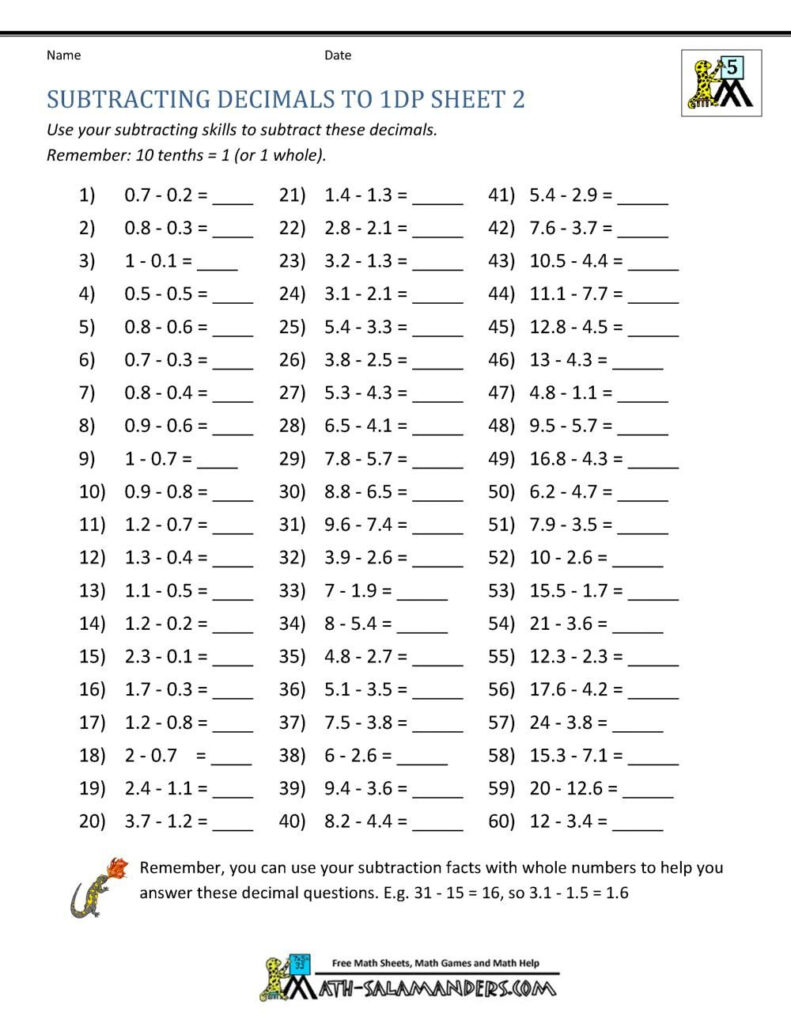 51 Printable Worksheets Adding And Subtracting Decimals Decimals 